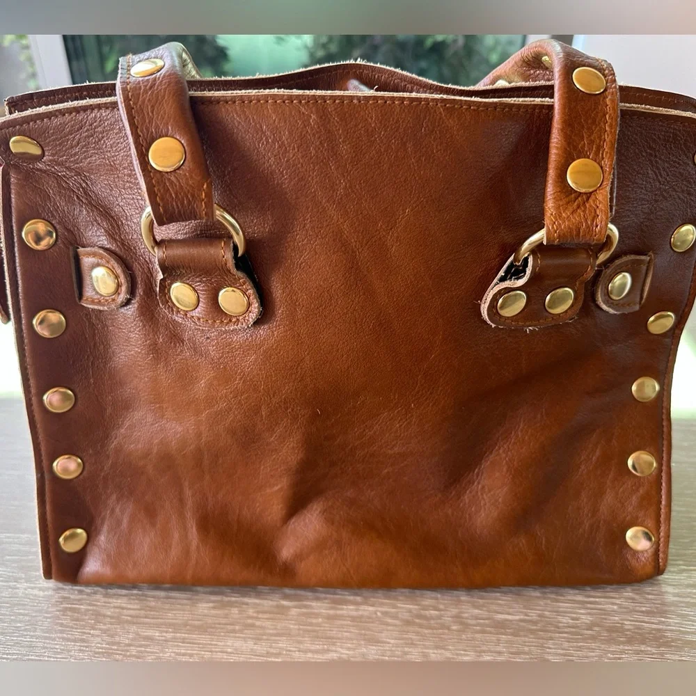 RARE NWOT Hammitt Cognac Real Leather Brentwood Satchel Handbag with Gold Studs - Picture 4 of 9